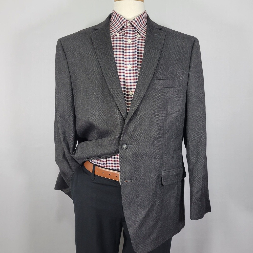Van Heusen Men's Sport Coat Blazer Two Button Charcoal Gray Poly Viscose‎ 46R